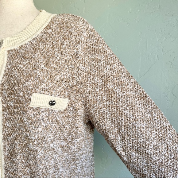 J. Jill Women’s Luxe Contrast Trimmed Knit Sweater Jacket Beige Cream Large EUC - Picture 5 of 8